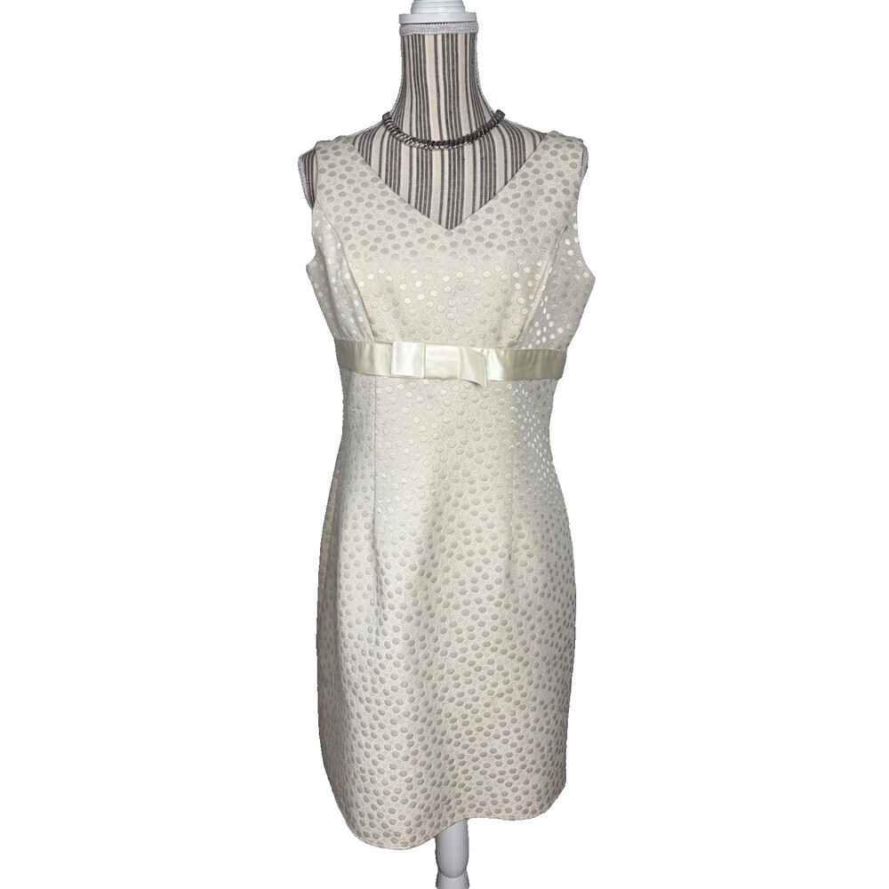 Vintage 90s Allen by ABS Empire Waist Dress Size 12 Ivory Dot Jacquard Bridal